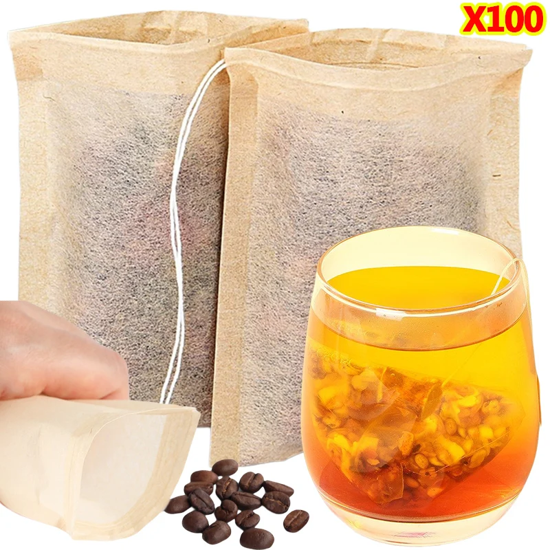 Herbal Wellness Blend - 100 ชิ้น Teabags พร้อมสายรัดกรองถุงชาเปล่าสําหรับกาแฟ Bean Leaf