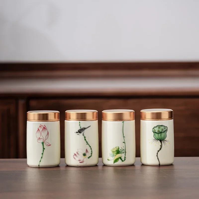 Herbal Wellness Blend - 4 ชิ้น/ล็อต Boutique เซรามิคชาแคดดี้สมุนไพรสมุนไพรปิดผนึกกระป๋องพร้อมฝาปิด Moisture-proof เก็บธัญพืช
